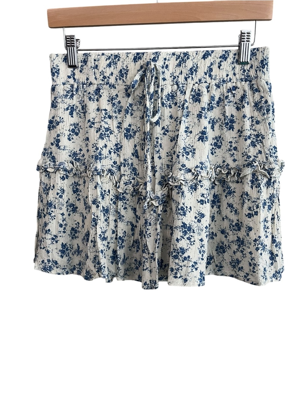 Pookie & Sebastian Blue Floral Ruffle Mini Skirt - Small